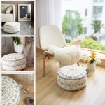 Abound Lifestyle Indoor Outdoor Pouf Ottoman Cover Unstuffed Boho Ottoman Storage Ottoman Patio Foot Rest Floor Cushion Cover Living Room Storage Boho Pouf Cover ONLY Yellow 18’’x18’’x8’’