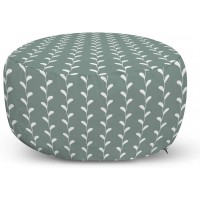 Ambesonne Abstract Ottoman Pouf Vintage Classic Wavy Branches with Leaves Vertical Lines Nature Themed Decorative Soft Foot Rest with Removable Cover Living Room and Bedroom Pale Sage Green White