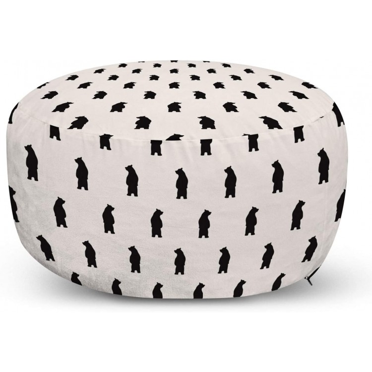 Ambesonne Animal Ottoman Pouf Bear Silhouettes on Cream Background Abstract Simplistic Style Pattern Print Decorative Soft Foot Rest with Removable Cover Living Room and Bedroom Cream and Black