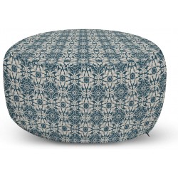 Ambesonne Azulejo Ottoman Pouf Shabby Antique Portuguese Moroccan Mosaic Tiles in Classic Victorian Grunge Decorative Soft Foot Rest with Removable Cover Living Room and Bedroom Pale Tan Dark Teal