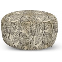 Ambesonne Beige Ottoman Pouf Autumn Geometric Leaf Pattern Ornamental Foliage Design Abstract Line Arrangement Decorative Soft Foot Rest with Removable Cover Living Room and Bedroom Beige Black