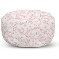Ambesonne Cherry Blossom Ottoman Pouf Retro Revival Sakura Pattern in Soft Color Chinese Japanese Culture Art Decorative Soft Foot Rest with Removable Cover Living Room and Bedroom White Coral