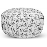 Ambesonne Geometric Pouf Cover with Zipper Minimalist Pattern with Intersecting Squares Grayscale Lattice Mosaic Soft Decorative Fabric Unstuffed Case 30" W X 17.3" L Black Pale Grey White