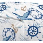 Ambesonne Marine Ottoman Pouf Repetitive Sailing Themed Nautical Pattern of Sun Anchor Rudder and Seagulls Decorative Soft Foot Rest with Removable Cover Living Room and Bedroom White Blue Almond