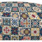 Ambesonne Moroccan Ottoman Pouf Portuguese Azulejo Checkered Squares Colorful Pattern Floral Arrangement Decorative Soft Foot Rest with Removable Cover Living Room and Bedroom Blue Amber