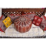 ARTOUARZAZATE Set of 2 Amazing Moroccan Pouf with Leather Pouf Ottomans,Footstool,100% Handmade Ready to Magic Your Living Room! Unstuffed Dark Brown