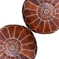 ARTOUARZAZATE Set of 2 Amazing Moroccan Pouf with Leather Pouf Ottomans,Footstool,100% Handmade Ready to Magic Your Living Room! Unstuffed Dark Brown
