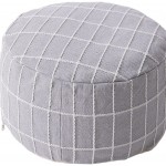 Baoblaze Unstuffed Pouf Cover Handmade Woven Textured Round Checked Bean Bag Cubes Floor Cushion Seat Foot Stool for Living Room Home Bedroom Patio Nursery Gray