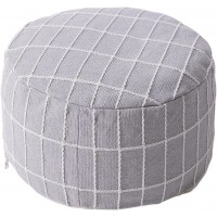 Baoblaze Unstuffed Pouf Cover Handmade Woven Textured Round Checked Bean Bag Cubes Floor Cushion Seat Foot Stool for Living Room Home Bedroom Patio Nursery Gray