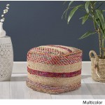 Boho Hemp Silk and Cotton Ottoman Pouf by Multi Color Striped Modern Contemporary Pattern Square Handmade