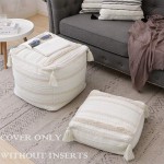 Boho Neutral Decorative Square Unstuffed Pouf Braided Handwoven Casual Ottoman Pouf Cover with Tassels and Cute Soft Tufted Footrest Cushion for Bedroom Living Room 18" x18”x16