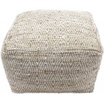 Christopher Knight Home Grace Large Square Casual Pouf Boho Ivory and Beige Hemp and Cotton