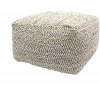 Christopher Knight Home Grace Large Square Casual Pouf Boho Ivory and Beige Hemp and Cotton