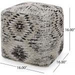 Christopher Knight Home Kaylee Hand-Loomed Boho Fabric Cube Pouf Beige Gray