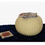 Cotton Braided Cord Stuffed Ottoman Floor Pouf Modern Small Space Patio Seating Footstool Children Room Furniture Yellow D-20 x H-14 inch