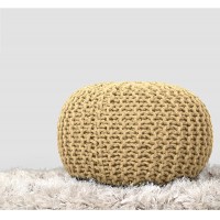 Cotton Braided Cord Stuffed Ottoman Floor Pouf Modern Small Space Patio Seating Footstool Children Room Furniture Yellow D-20 x H-14 inch