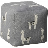 Creative Co-op DF1714 Cotton Knit Pouf with White Llama Images Seating Grey