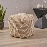 Great Deal Furniture Honey Boho Cube Pouf Natural and Ivory