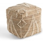 Great Deal Furniture Honey Boho Cube Pouf Natural and Ivory