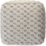 LR Home Tufted Checkered Geometric Pouf 18" x 18" x 14" Cream Light Gray