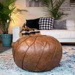 Moderner Faux Leather Pouf Unstuffed Ottoman Moroccan Footstool Floor Footrest Cushion Storage Solution Natural Brown Color Mocha 23x11
