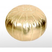 Moroccan Pouf Ottoman Footstool Leather Genuine Hand-Stitched Seating | Living Room Bedroom Sitting Area Unstuffed Gold