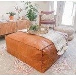 NATURALS EXPORT Pouf Cover Rectangle & Large Ottoman Leather Cover Pouf Bohemian Living Room Decor Vegan-Friendly Pouf- Hassock & Ottoman Footstool Unstuffed 25 Inches