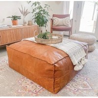 Orbit Art Gallery Pouf Cover Rectangle Large Ottoman Leather Cover Pouf Bohemian Living Room Decor Vegan-Friendly Pouf- Hassock & Ottoman Footstool Unstuffed 22 Inches