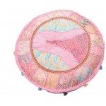 Pouf Cover Indian Embroidered Ottoman Round Poufs Vintage Look Bohemian Pouf Cover 22" W x 14" H x 22" D Pink Multi