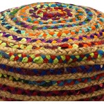 Rugs Beyond Natural Jute & Multi Color Cotton Chindi Hand Braided Round Pouf