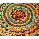 Rugs Beyond Natural Jute & Multi Color Cotton Chindi Hand Braided Round Pouf