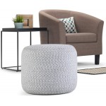 SIMPLIHOME Bayley Round Braided Pouf Footstool Upholstered in Blue Natural Hand Braided Cotton for the Living Room Bedroom and Kids Room Transitional Modern