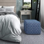 SIMPLIHOME Graham Square Pouf Footstool Upholstered in Patterned Blue Natural Hand Woven Cotton for the Living Room Bedroom and Kids Room Transitional Boho