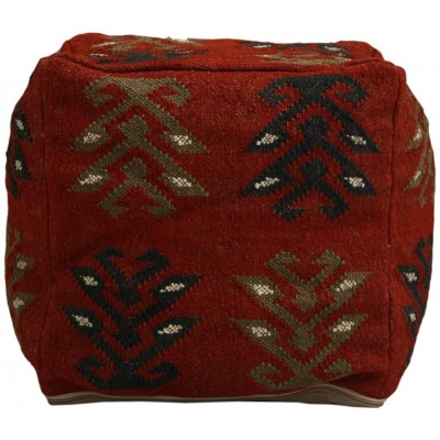 Trade Star Authentic Kilim Pouf Cover Handmade Ottoman Footstool Cover Vintage Wool Jute Rustic Home Decor Seating Poufcase Cover Fair Trade Floor Pouf Cover for Living Room Pattern 1