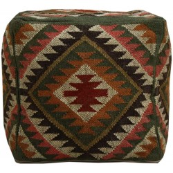Trade Star Kilim Pouf Cover Authentic Handmade Vintage Wool Jute Ottoman Footstool Pouffe Cover Rustic Home Decor Seating Poufcase Floor Cushioncase for Living Room Pattern 5