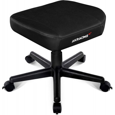 AKRacing Footstool with PU Leather Height Adjustable with Wheels Ottoman Foot Rest for Office and Gaming Chairs PC; Mac; Linux Black AK-Stool-BK