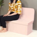 B FSOBEIIALEO Storage Ottoman with Seat Back Folding Footstool Foot Rest Ottomans Shoes Bench Cube Box Velvet Pink Large