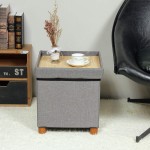 B FSOBEIIALEO Storage Ottoman with Tray Foot Stools and Ottomans with Legs Storage Cube Seat Linen Grey 15"