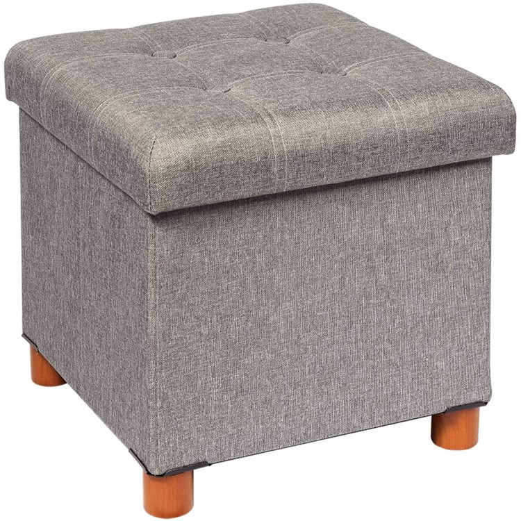B FSOBEIIALEO Storage Ottoman with Tray Foot Stools and Ottomans with Legs Storage Cube Seat Linen Grey 15"