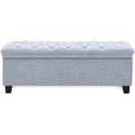 BELLEZE 48 Inch Mid Century Modern Storage Ottoman Rectangular Lift Top Button Tufted Linen Bench Footstool for Living Room or Bedroom Furniture Tiara Light Gray