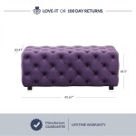 BELLEZE Modern 46 Inch Rectangular Velvet Ottoman Tufted Bench for Living Room Bedroom or Entryway Seating Vintage Style Upholstered Footrest Zayne Purple