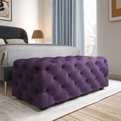 BELLEZE Modern 46 Inch Rectangular Velvet Ottoman Tufted Bench for Living Room Bedroom or Entryway Seating Vintage Style Upholstered Footrest Zayne Purple