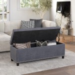 BELLEZE Modern 47 Inch Luxury Button Tufted Ottoman Bench Footrest Upholstered Linen Fabric Decor for Living Room Entryway or Bedroom with Storage Brentwood Gray