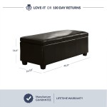 BELLEZE Modern 47 Inch Ottoman Bench Footstool Upholstered Faux Leather Decor for Living Room Entryway or Bedroom with Storage & Safety-Hinge Lid Amherst Black