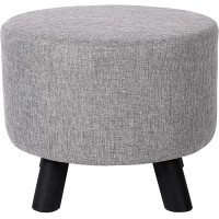 BIRDROCK HOME Grey Linen Foot Stool Ottoman – Soft Compact Round Padded Seat Living Room Bedroom and Kids Room Chair – Black Wood Legs Upholstered Decorative Furniture Rest – Vanity Seat