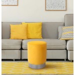 BIRDROCK HOME Round Yellow Velvet Ottoman Foot Stool – Soft Compact Padded Stool Great for The Living Room Bedroom and Kids Room Small Furniture Yellow