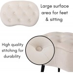 BirdRock Home Tufted Oblong Tan Ottoman – Velvet Foot Stool – Mid Century Modern Steel Legs Soft Compact Padded Stool Living Room or Bedroom – Vanity Chair – Extra Seating Decorative Furniture