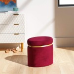 Brand – Rivet Asher Oval Upholstered Storage Ottoman 18"W Merlot Velvet