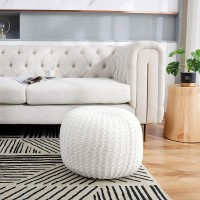 Cheer Collection 18" Round Pouf Ottoman Chunky Hand-Knit Decorative and Comfortable Foot Rest White