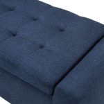 CHITA Button Tufted Fabric Storage Ottoman Bench Midnight Blue